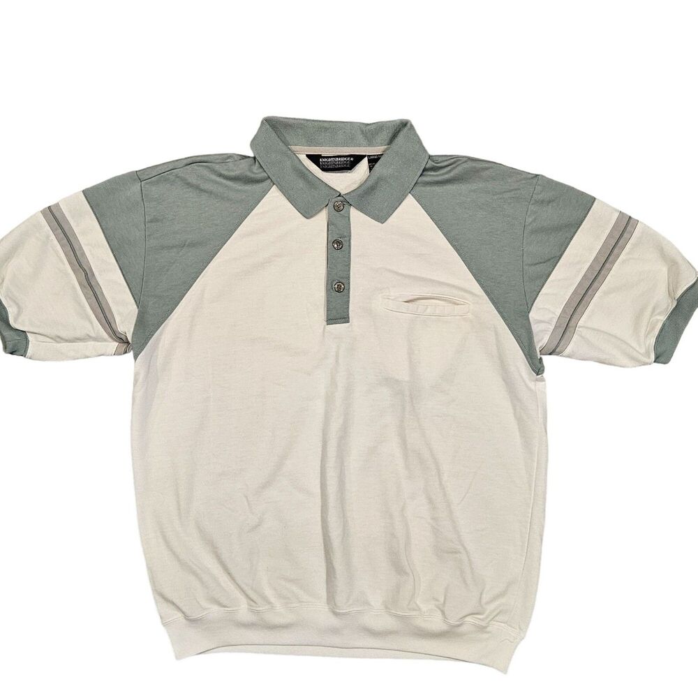 Knights Bridge Men's Green White Short Sleeve Polo Shirt Size Large